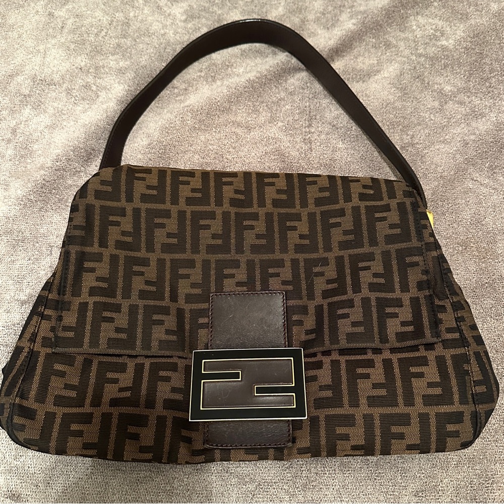 FENDI Zucca Mama Baguette Vintage Shoulder Bag Made in Italy Authentic